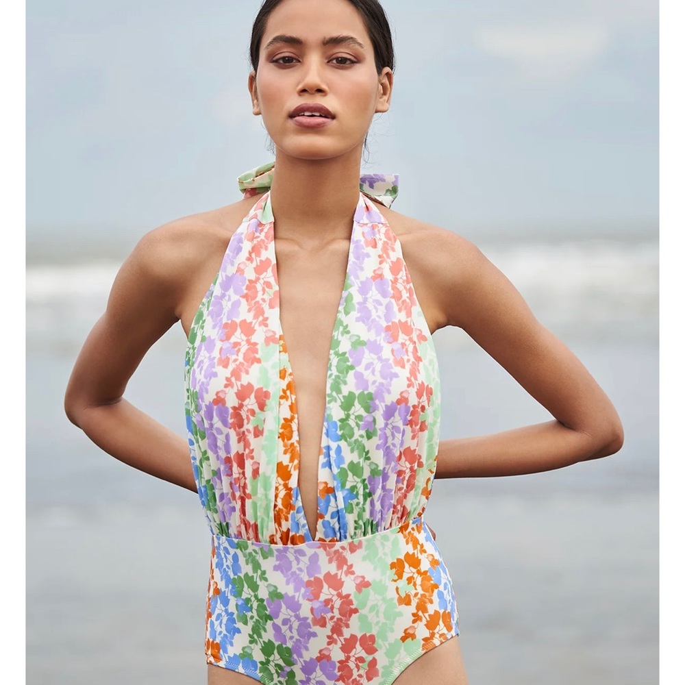 Ivory Multi Bougainvillea Print - Econyl® 
One piece